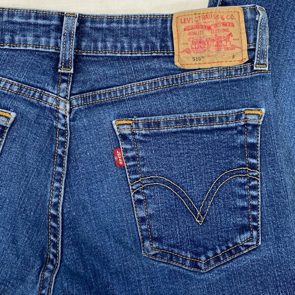 Levi’s 519 Low Rise Flare Jeans Faded Medium Wash Distressed Stretch Denim 7S - Picture 11 of 14